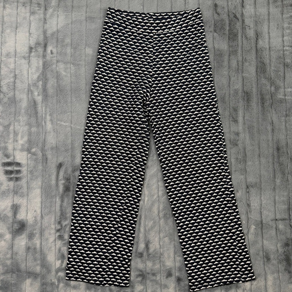 Zara Navy White Geometric Knit Wide Leg Crop Pants Small High Rise Textured